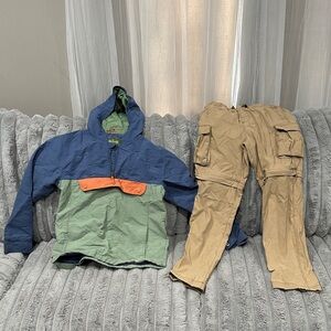 Kids Hooded Colorblock Rain Anorak Jacket in Blue, Green & Orange